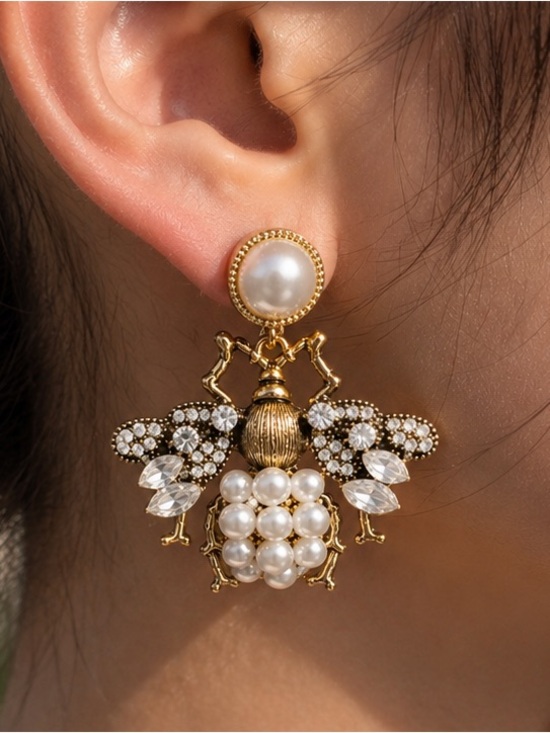Anthropologie Jewelry - Gold Bee Pearl Drop Earrings